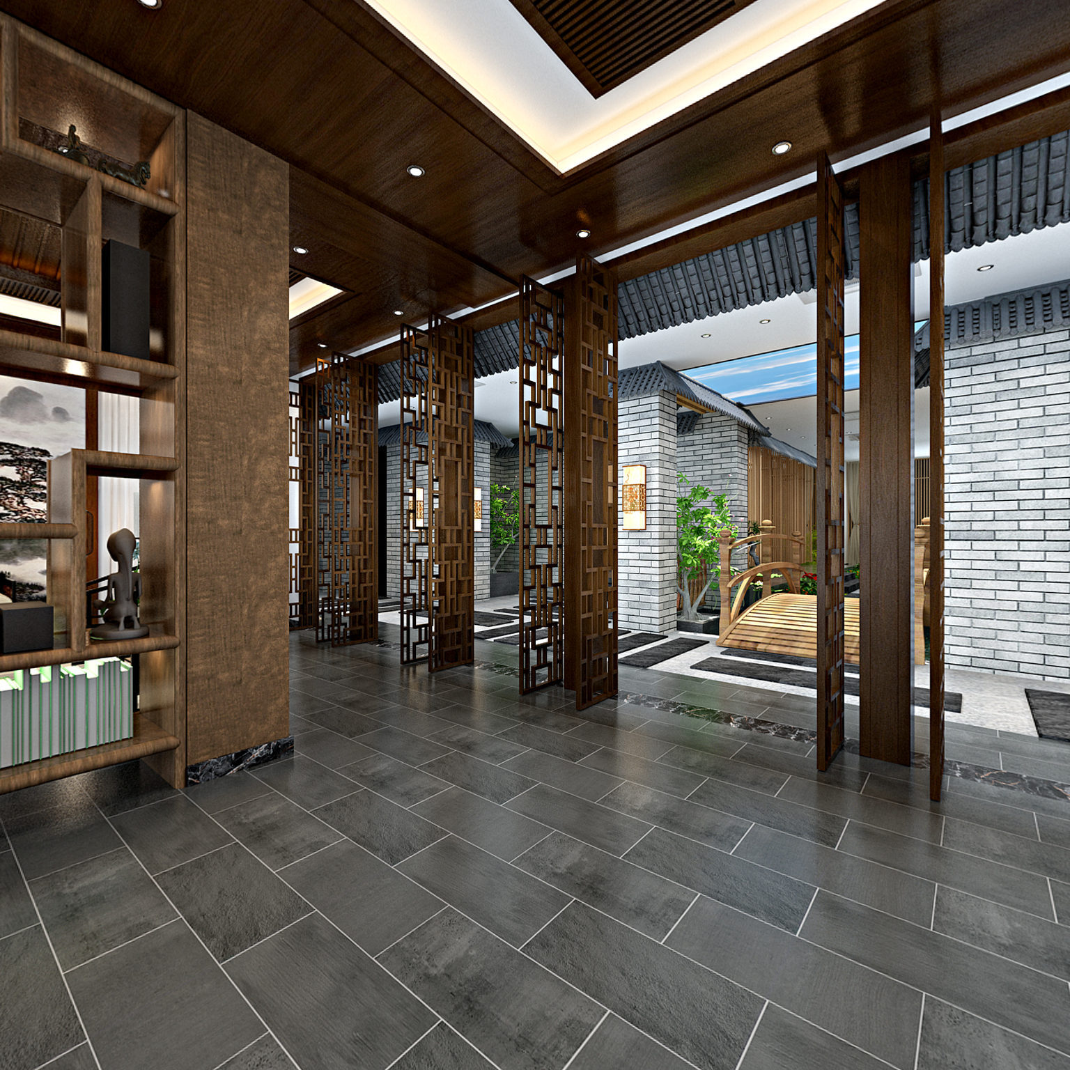 全景中式办公室3D全景模型