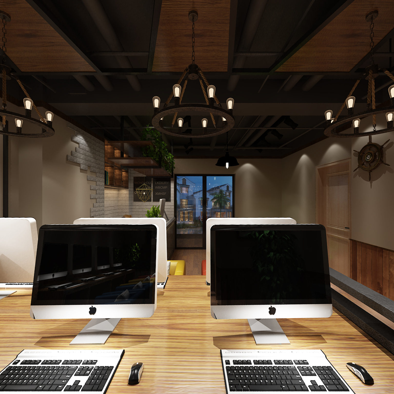 全景工业风网吧3D全景模型