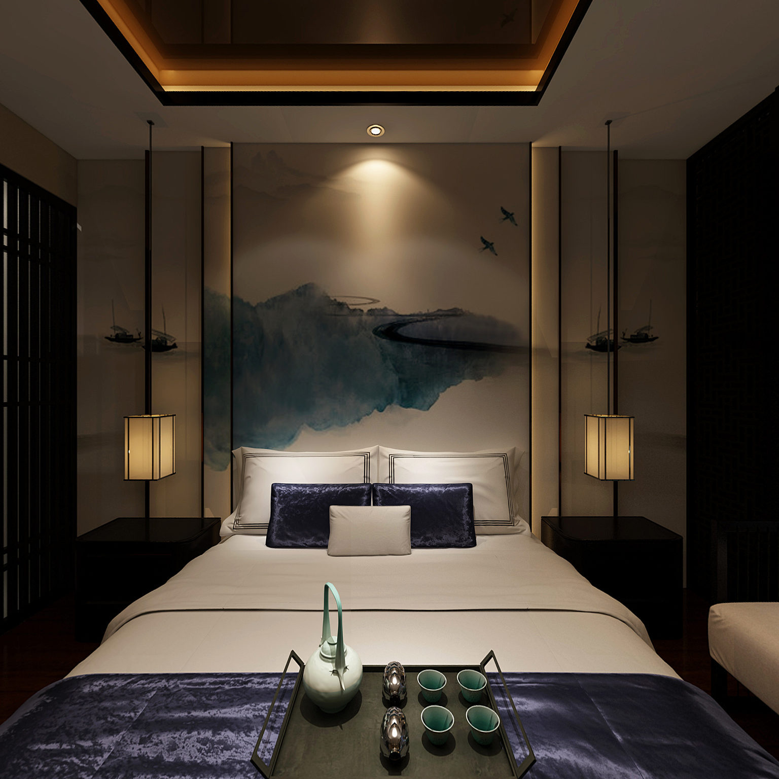 全景中式酒店客房3D全景模型