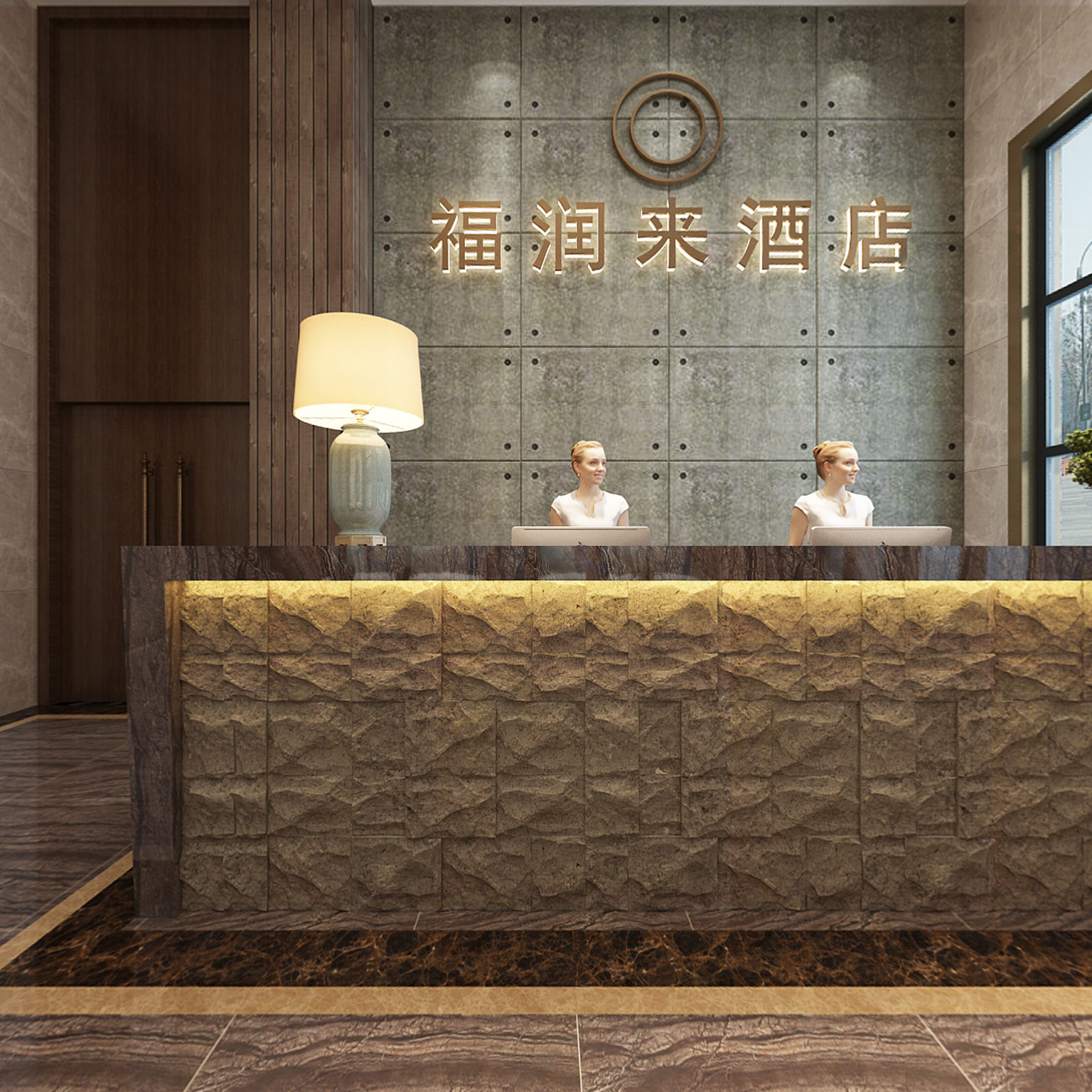 全景新中式酒店大厅3D全景模型