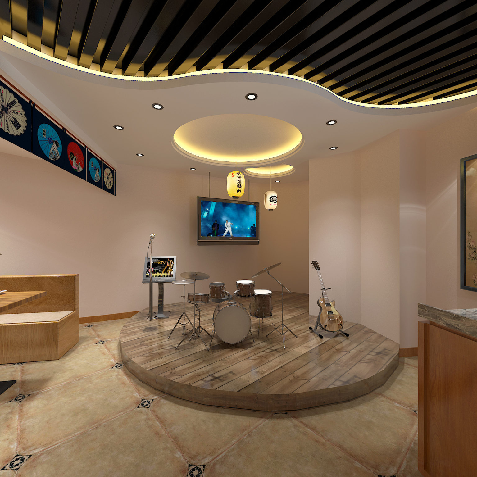 全景日式餐厅3D全景模型