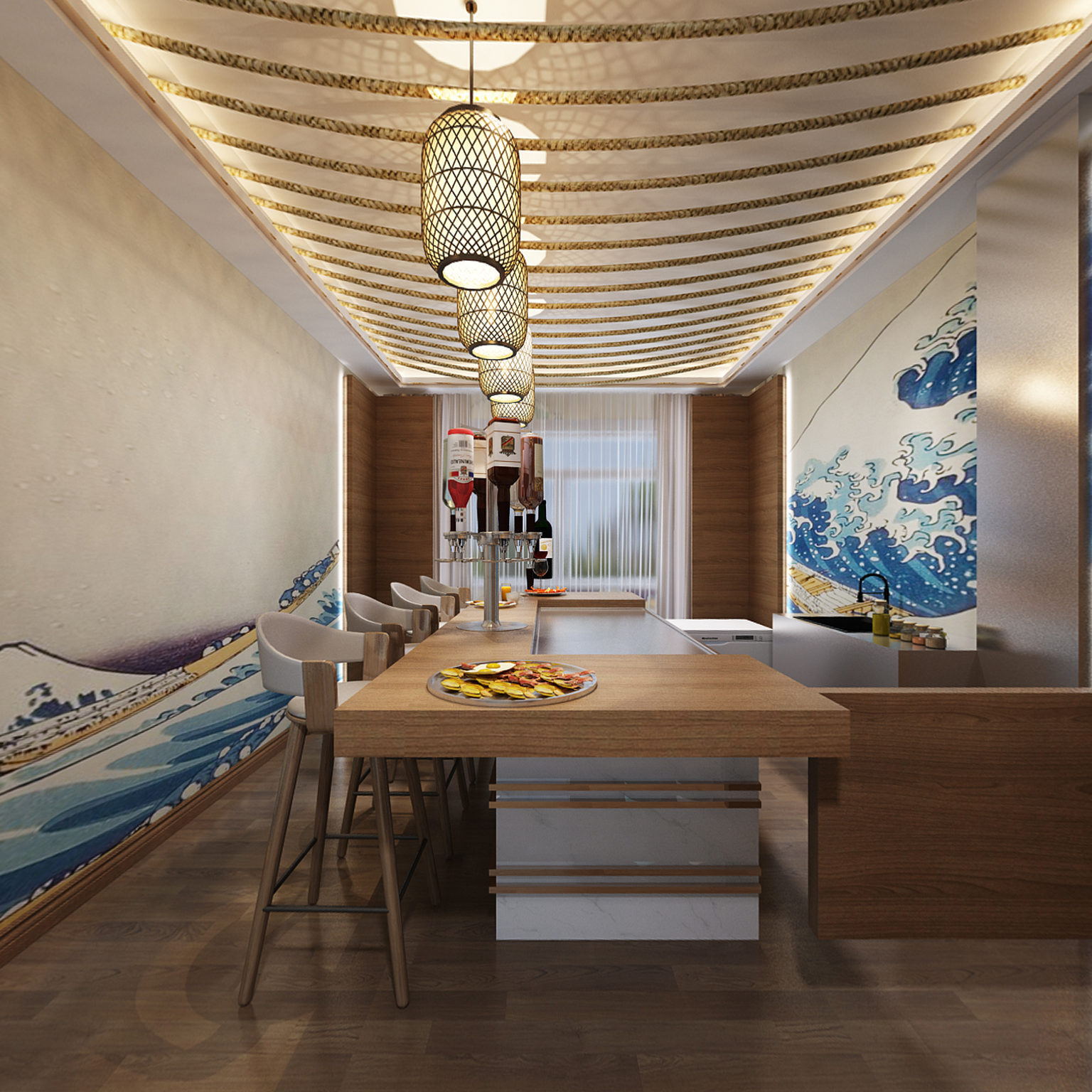 全景日式铁板烧餐厅3D全景模型