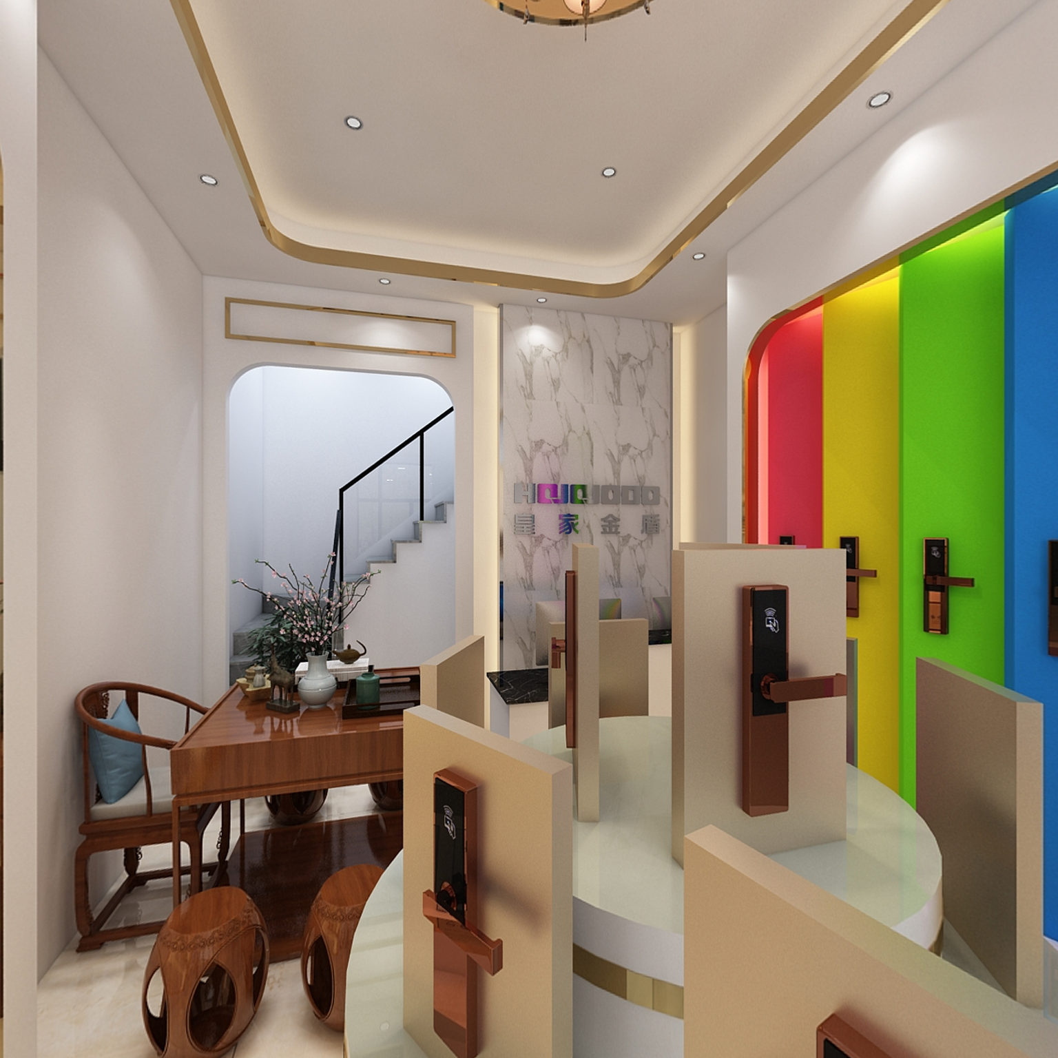 全景现代门锁橱窗展示