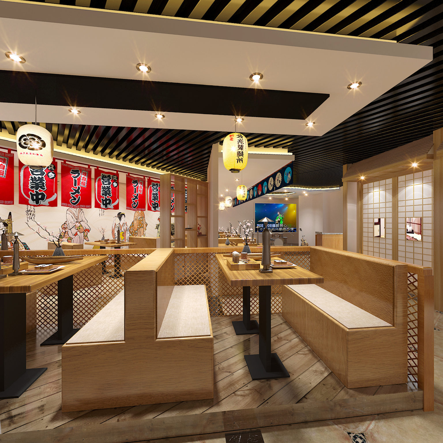 全景日式餐厅3D全景模型